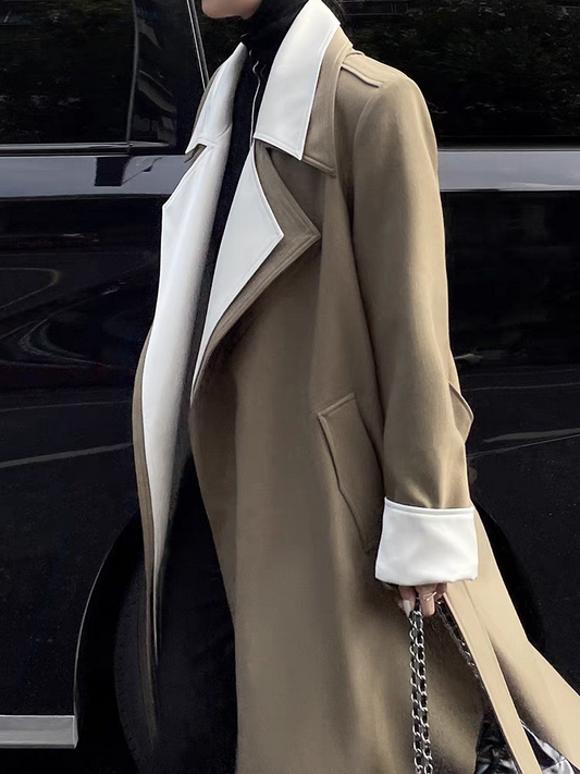 Chic Two-Tone Collar Wrap Coat