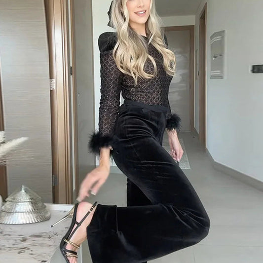 Glam Velvet Feather Jumpsuit