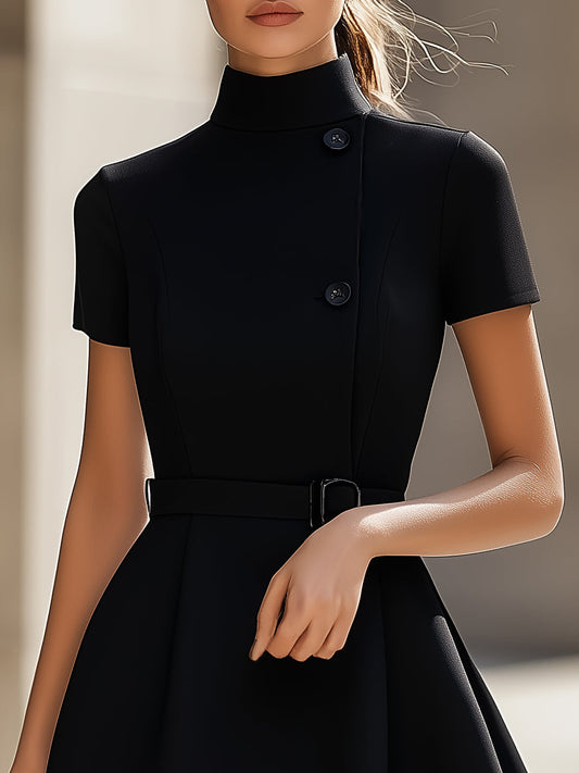 Chic Black Belted Dress