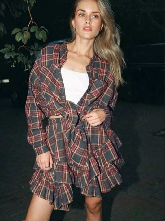 Elegant Plaid Skirt Set