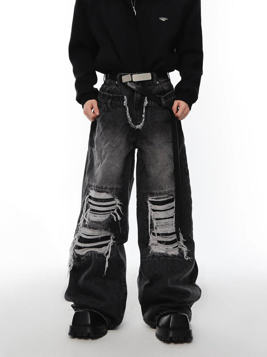 Ripped Straight-Leg Baggy Jeans