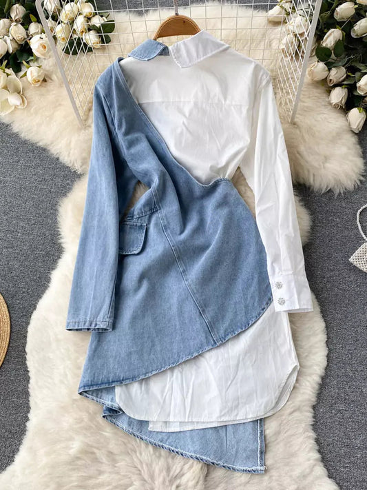 Chic Denim Patchwork Dress