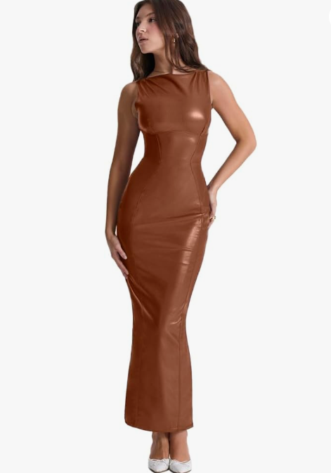 Elegant Faux Leather Maxi Dress