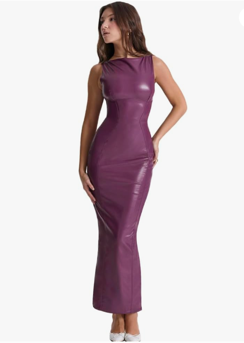 Elegant Faux Leather Maxi Dress