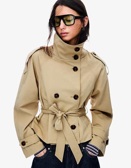 Stylish Khaki Women's Short Trench Coat