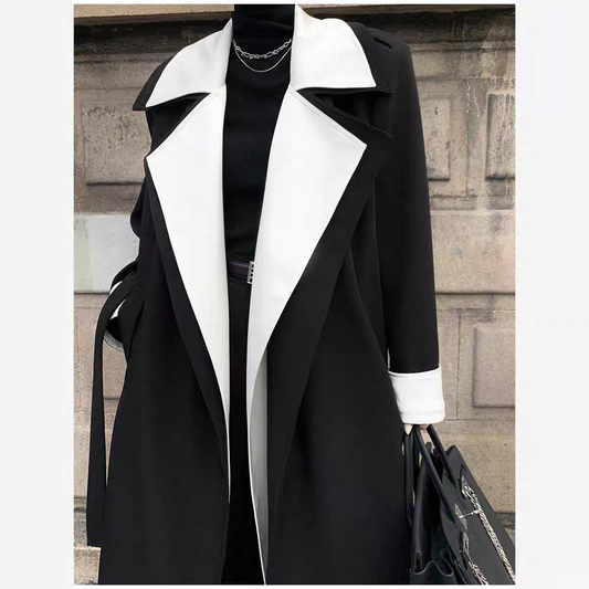 Chic Two-Tone Collar Wrap Coat