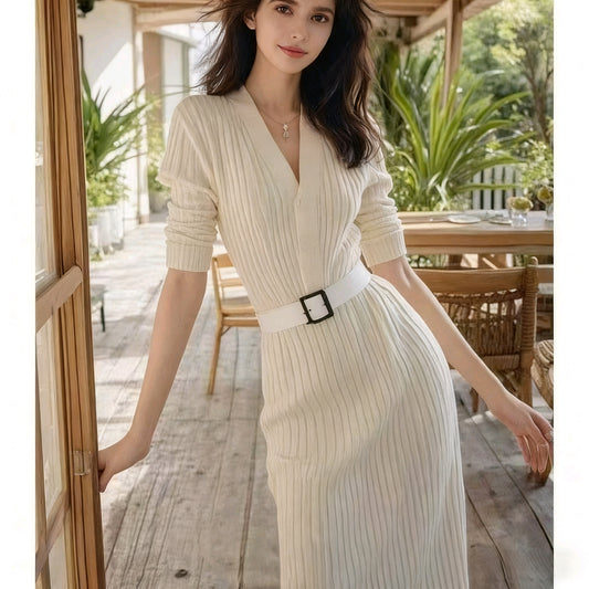 Chic V-Neck Winter Dress