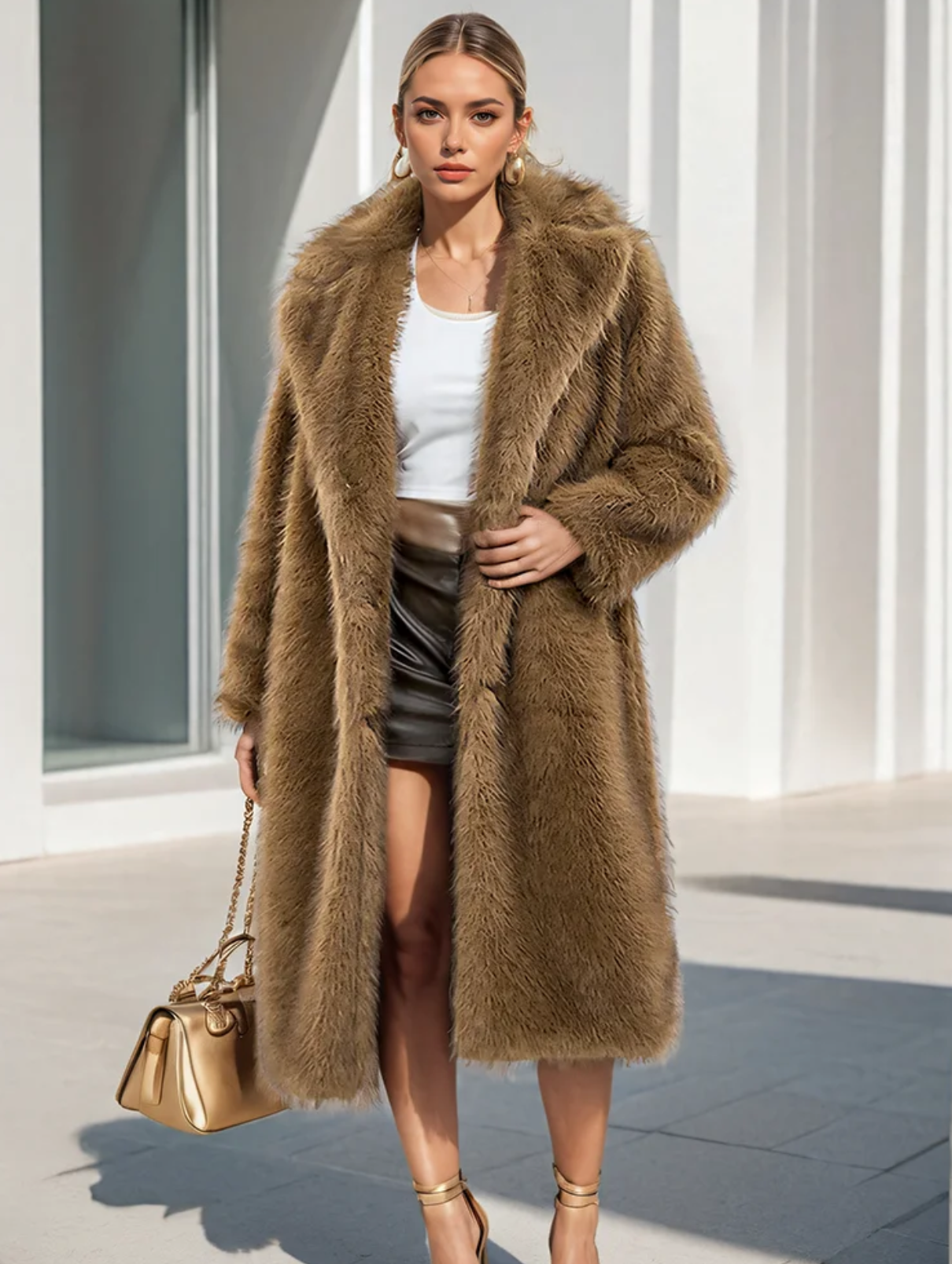 Minimal Luxe Longline Eco-Fur Coat
