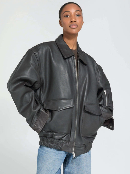 Stylish Leather Bomber Jacket