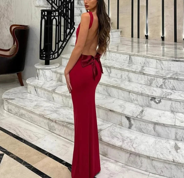 Elegant Red Backless Maxi Dress