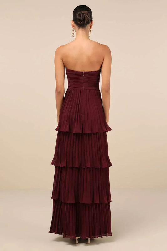 Elegant Burgundy Tiered Dress