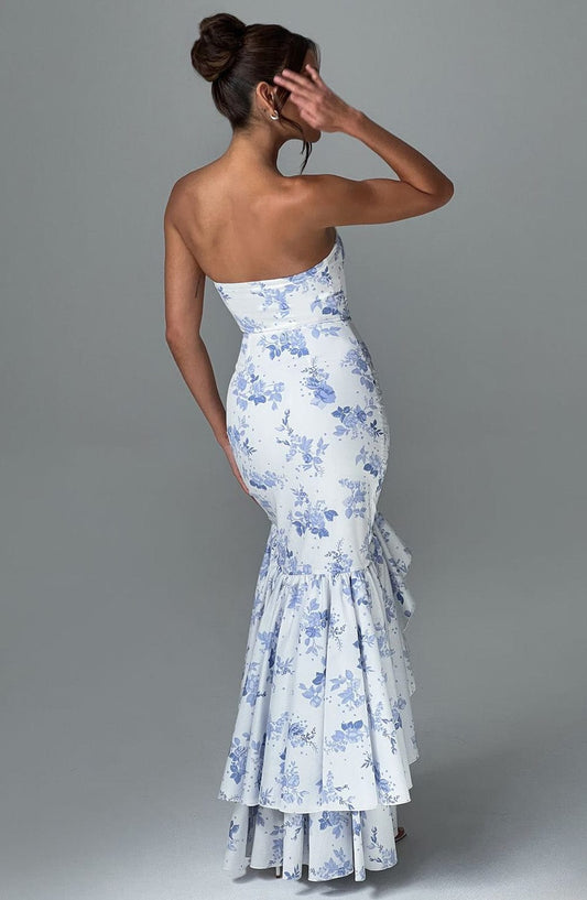 Elegant Blue Floral Maxi Dress