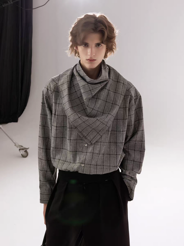 Versatile Plaid Shirt with Scarf