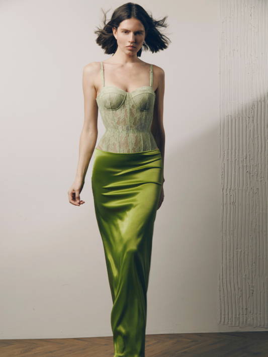 Moss Luxe Satin Corset &amp; Maxi Skirt Set