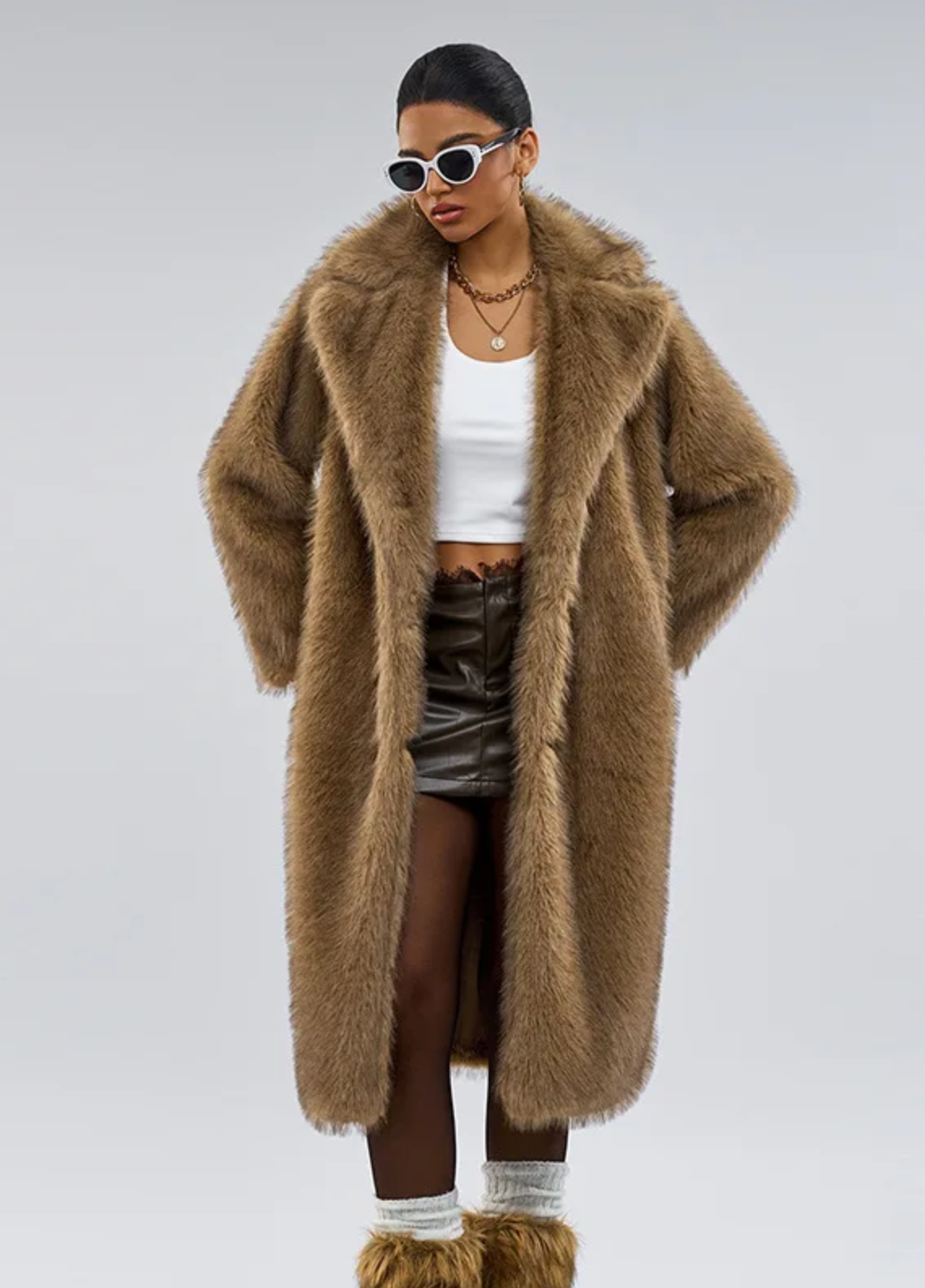 Minimal Luxe Longline Eco-Fur Coat