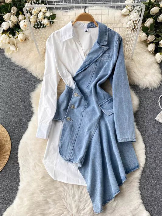 Chic Denim Patchwork Dress