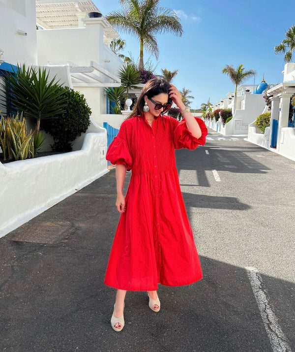 Elegant Red Cotton Dress