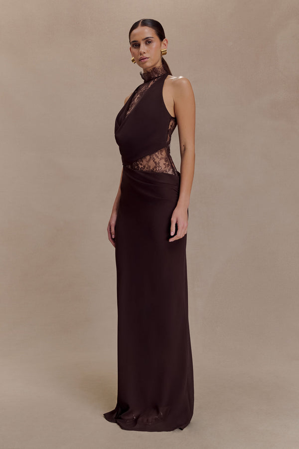 Cacao Lace Chiffon Maxi Dress