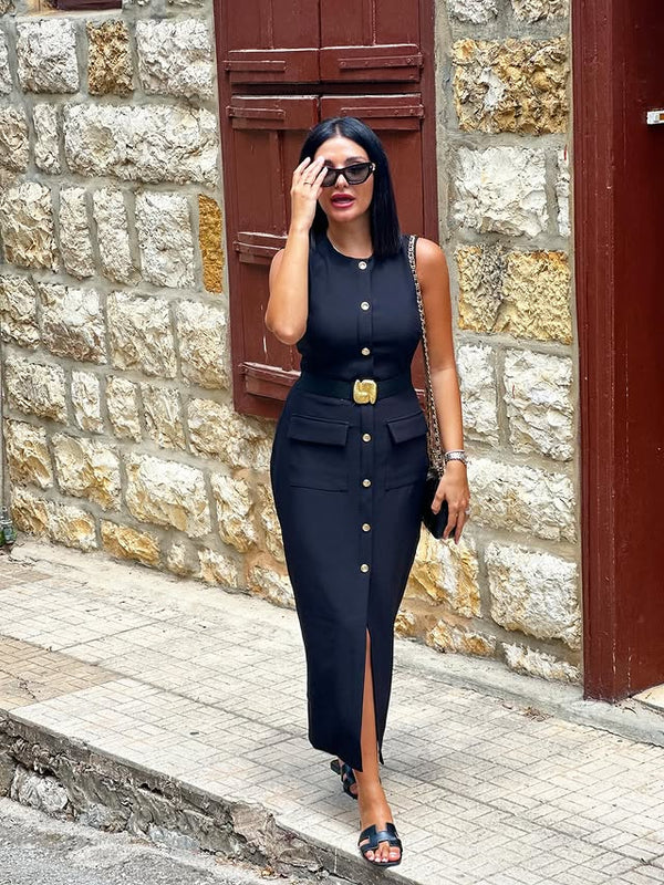 Chic Sleeveless Button Dress