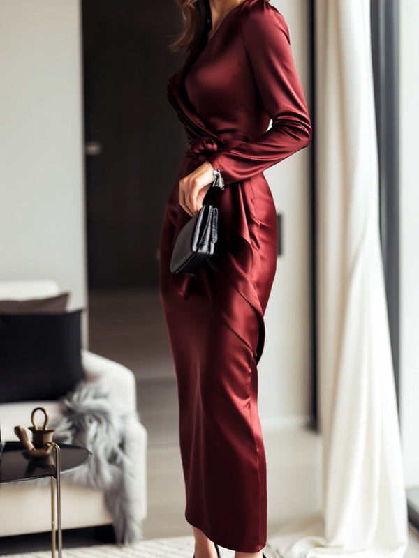 Elegant Satin Wrap Dress