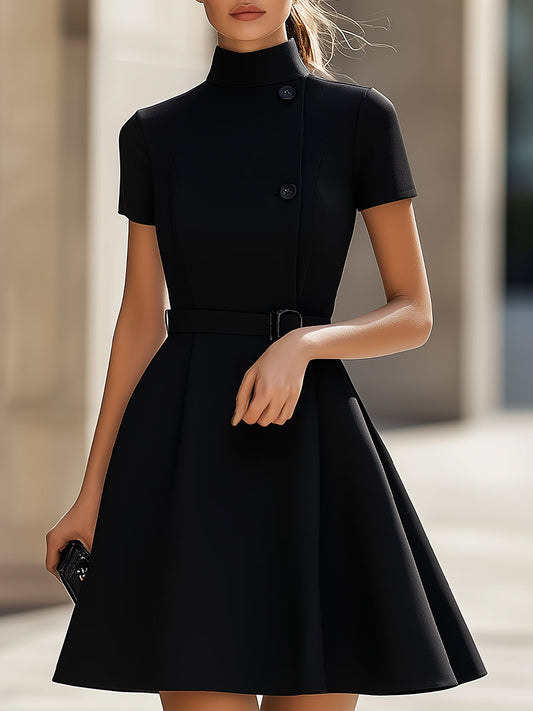 Chic Black Belted Dress