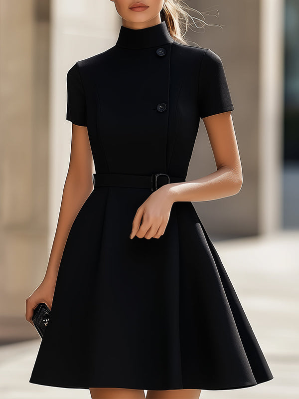 Chic Black Belted Dress