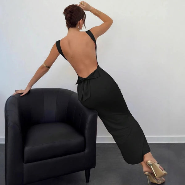 Elegant Red Backless Maxi Dress