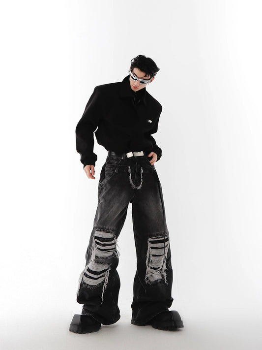 Ripped Straight-Leg Baggy Jeans