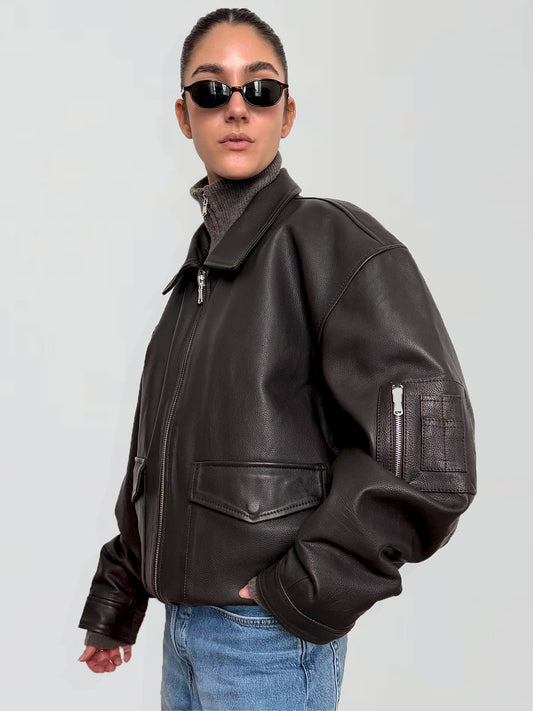 Stylish Leather Bomber Jacket