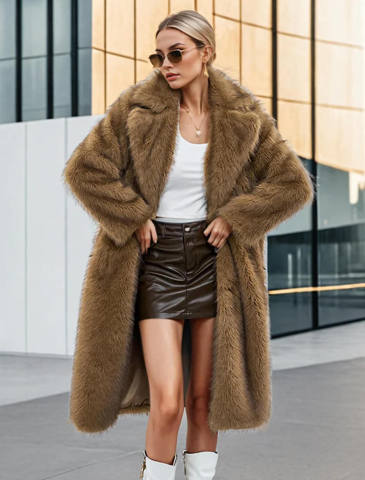 Minimal Luxe Longline Eco-Fur Coat
