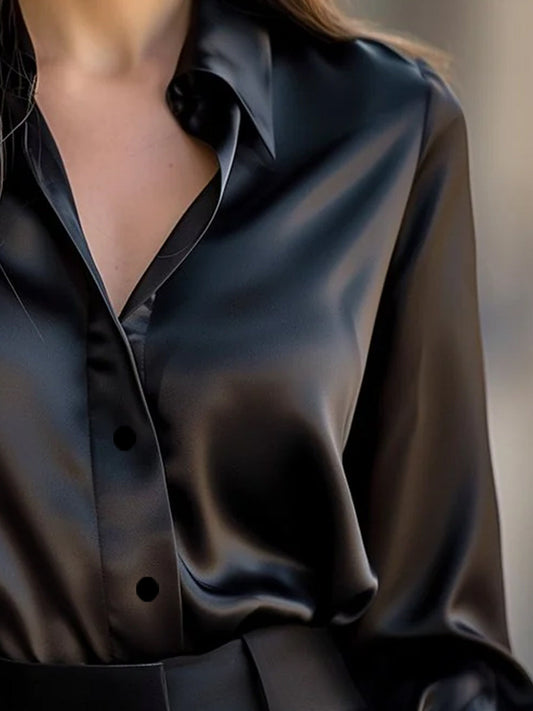 Chic Black Satin Blouse