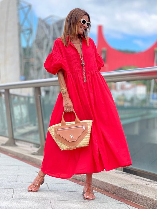 Elegant Red Cotton Dress
