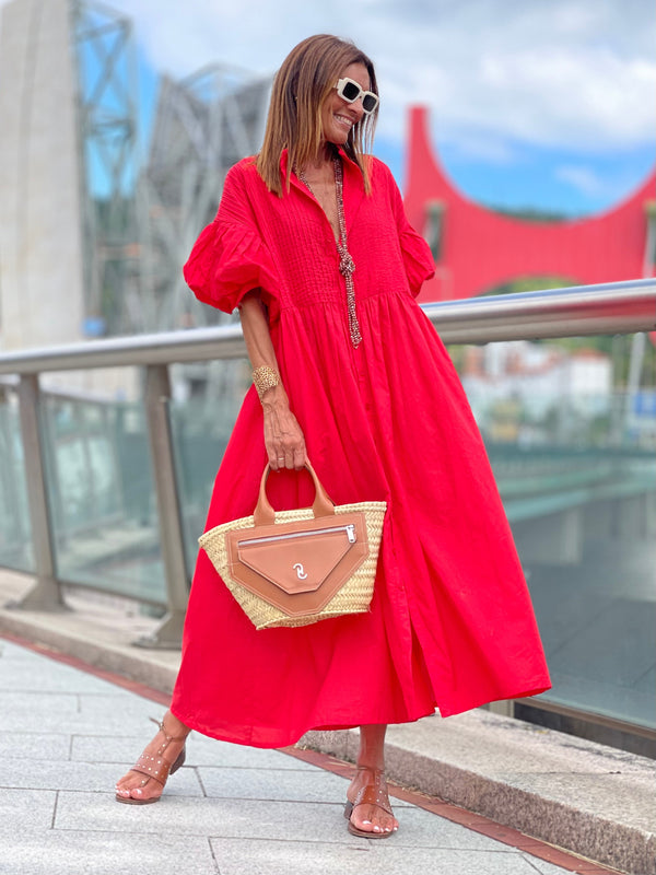 Elegant Red Cotton Dress