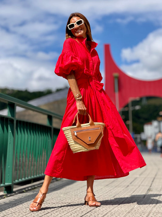Elegant Red Cotton Dress